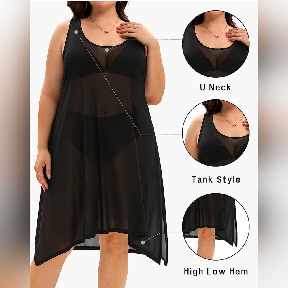 New with Tags! 20W Black Sheer Swimsuit Cover Up. - Picture 3 of 4